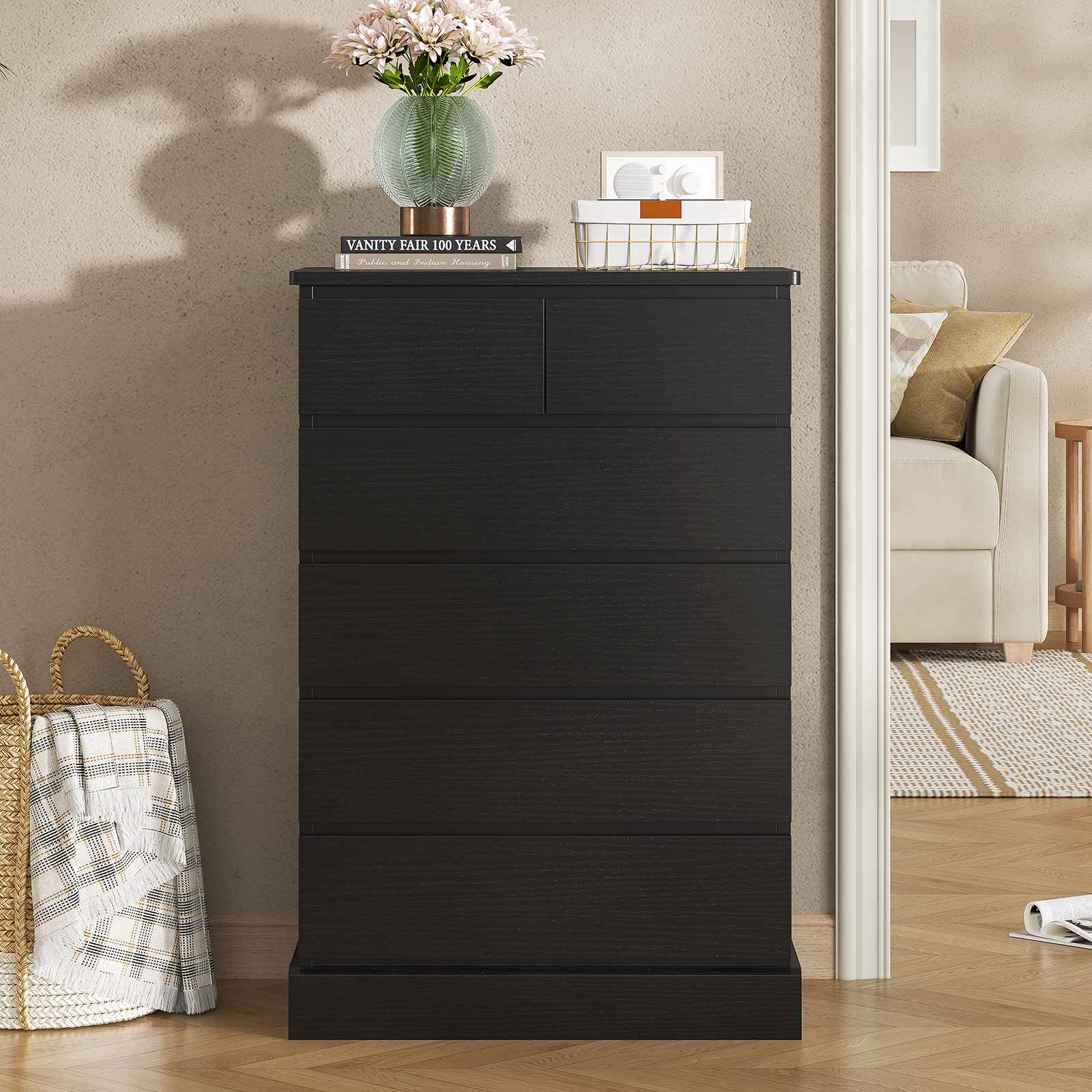 Black Tall Dresser With 6 Drawers, 43.9 Inch Tall Dresser And Chest Of Drawers, Modern Wooden Closet Organizer And Storage Cabinet For Bedroom, Black Tall Dresser With 6 Drawers, 43.9 Inch Tall Dresser And Chest Of Drawers, Modern Wooden Closet Organizer And Storage Cabinet For Bedroom,