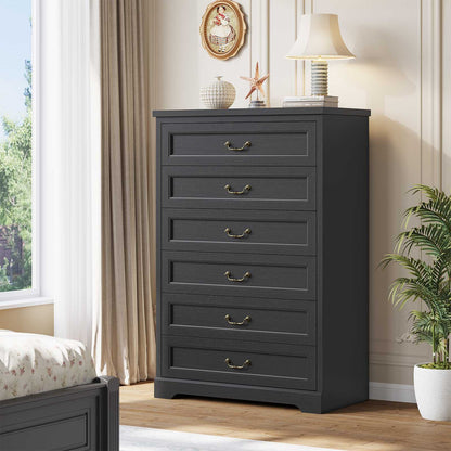 Hasuit | 51.3 Inch Farmhouse 6 Drawers Dresser Tall Wood Dressers Rustic Storage Cabinet Organizer Grey Dresser for Bedroom Hallway