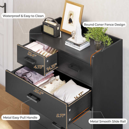 Hasuit | 26.6 Inch Dresser Wooden Storage Chest of 6 Drawers Vertical Large Capacity Clothing Storage Organizer Tall Dressers