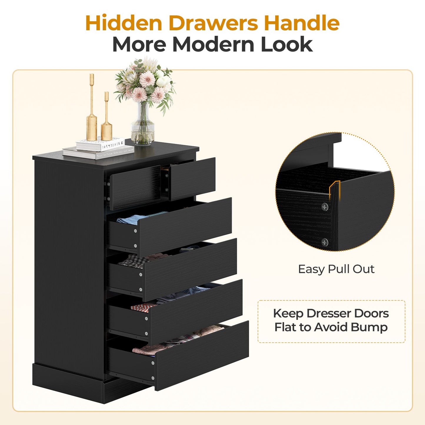 Hasuit | 40 Inch Dresser with 6 Drawer Tall Chest of Drawers Storage Organizer for Closet Modern Clothes Storage Tower