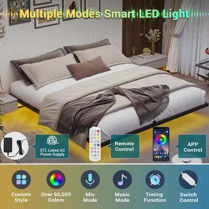 Hasuit | Floating Bed Frame with LED Lights Metal Platform Bed No Box Spring Needed Black Six Sizes