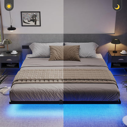 Hasuit | Floating Bed Frame with LED Lights Metal Platform Bed No Box Spring Needed Black Six Sizes