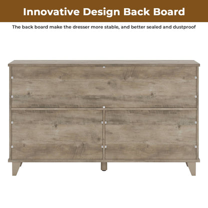 Hasuit | 55.1 Inch Farmhouse 6 Drawer Dresser for Bedroom Retro Chest of Drawers with Sliding Barn Door