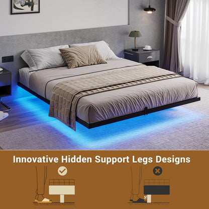 Hasuit | Floating Bed Frame with LED Lights Metal Platform Bed No Box Spring Needed Black Six Sizes