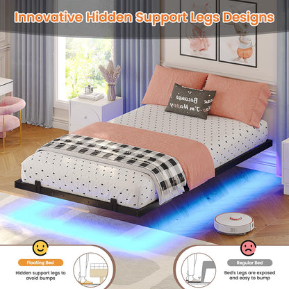 Hasuit | Floating Bed Frame with LED Lights Metal Platform Bed No Box Spring Needed Black Six Sizes