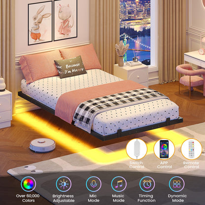 Hasuit | Floating Bed Frame with LED Lights Metal Platform Bed No Box Spring Needed Black Six Sizes