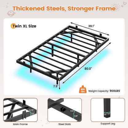 Hasuit | Floating Bed Frame with LED Lights Metal Platform Bed No Box Spring Needed Black Six Sizes