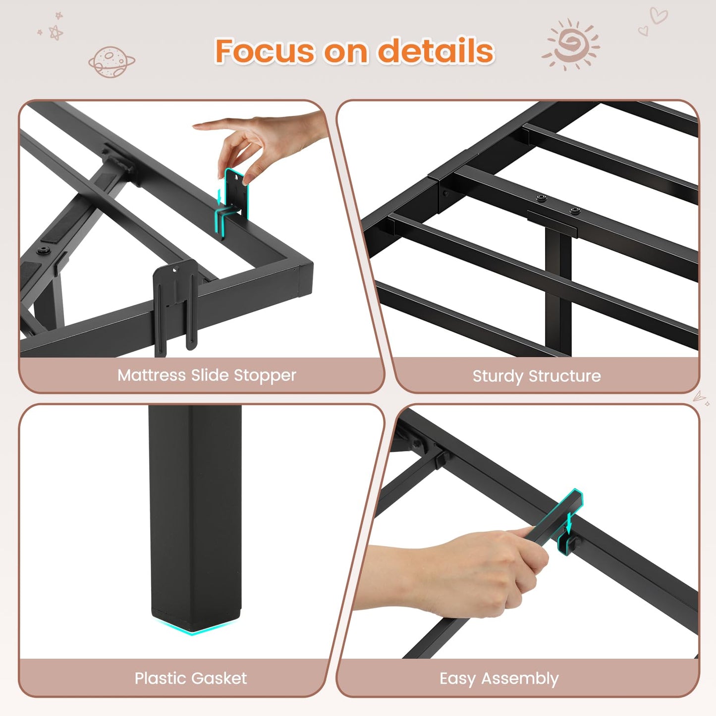 Hasuit | Floating Bed Frame with LED Lights Metal Platform Bed No Box Spring Needed Black Six Sizes