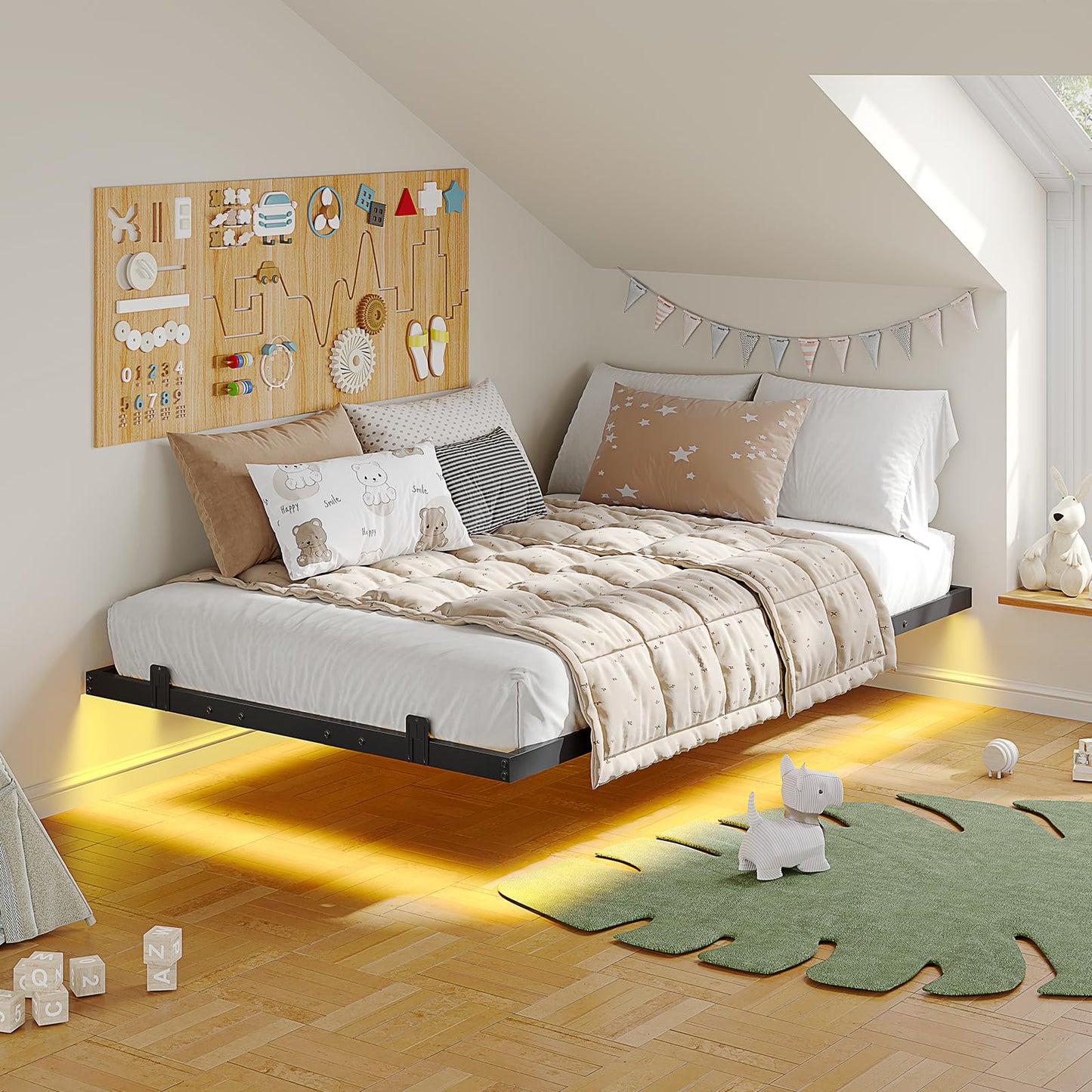 Hasuit | Floating Bed Frame with LED Lights Metal Platform Bed No Box Spring Needed Black Six Sizes