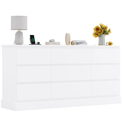 Hasuit | 61.7 Inch Modern Black Dresser with 9 Drawers Wide Dressers with Large Capacity Storage for Bedroom TV Stand with Power Outlets