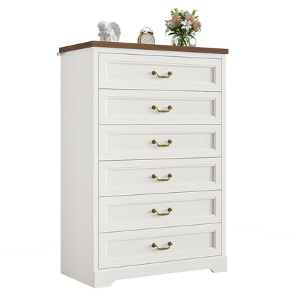 Hasuit | 51.3 Inch Farmhouse 6 Drawers Dresser Tall Wood Dressers Rustic Storage Cabinet Organizer Grey Dresser for Bedroom Hallway
