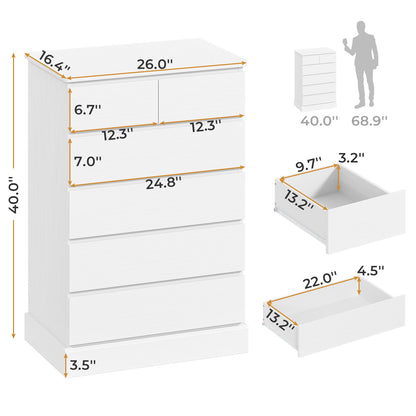 Hasuit | 40 Inch Dresser with 6 Drawer Tall Chest of Drawers Storage Organizer for Closet Modern Clothes Storage Tower