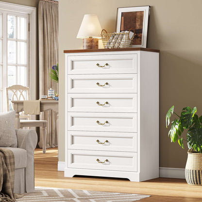 Hasuit | 51.3 Inch Farmhouse 6 Drawers Dresser Tall Wood Dressers Rustic Storage Cabinet Organizer Grey Dresser for Bedroom Hallway