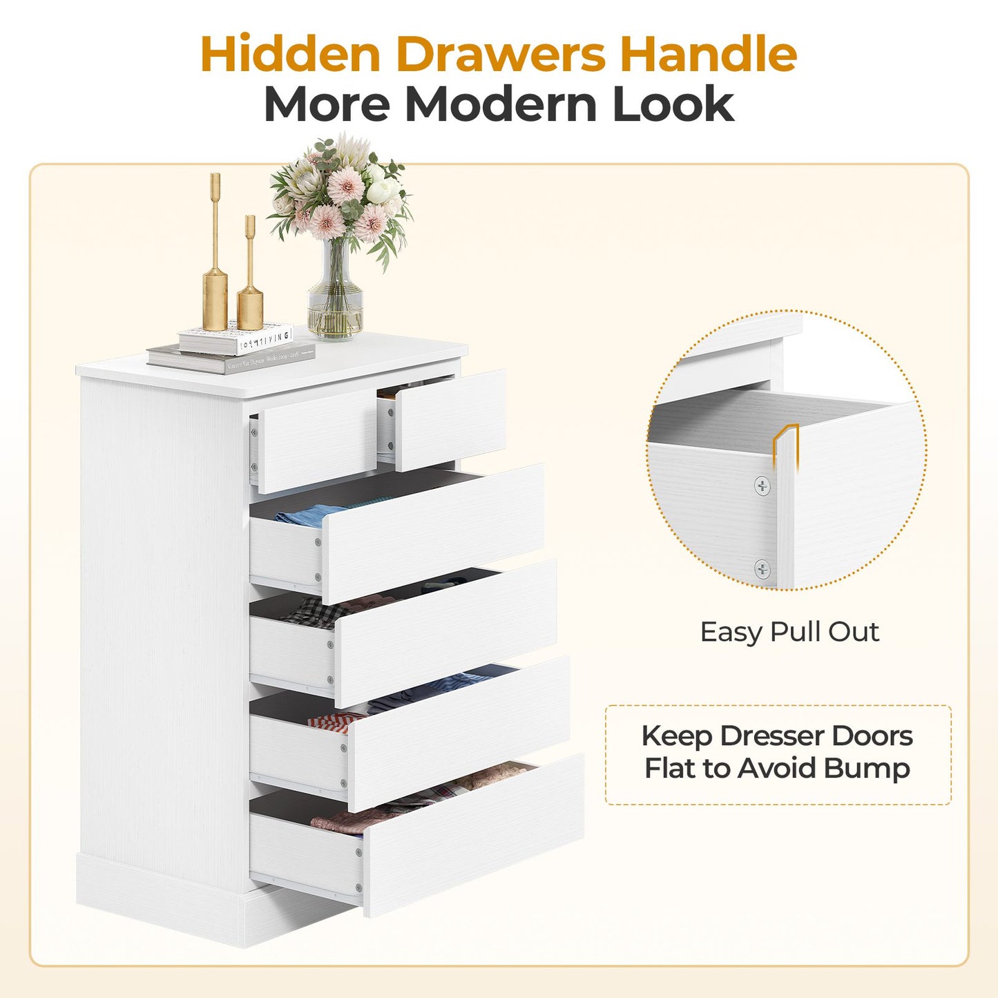 Hasuit | 40 Inch Dresser with 6 Drawer Tall Chest of Drawers Storage Organizer for Closet Modern Clothes Storage Tower