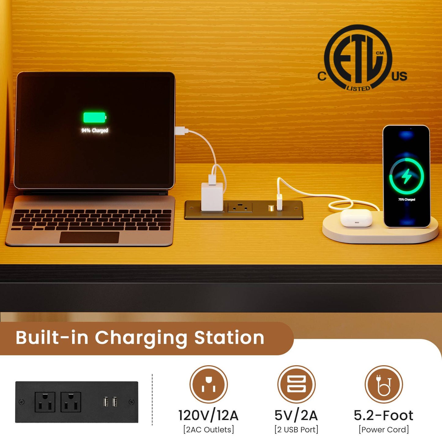 Hasuit | Corner Twin Bed Frame with Charging Station & LED Light & Globe String Light House Shaped Metal Beds with Drawer & Bookcase Corner Bed with Upholstered Headboard