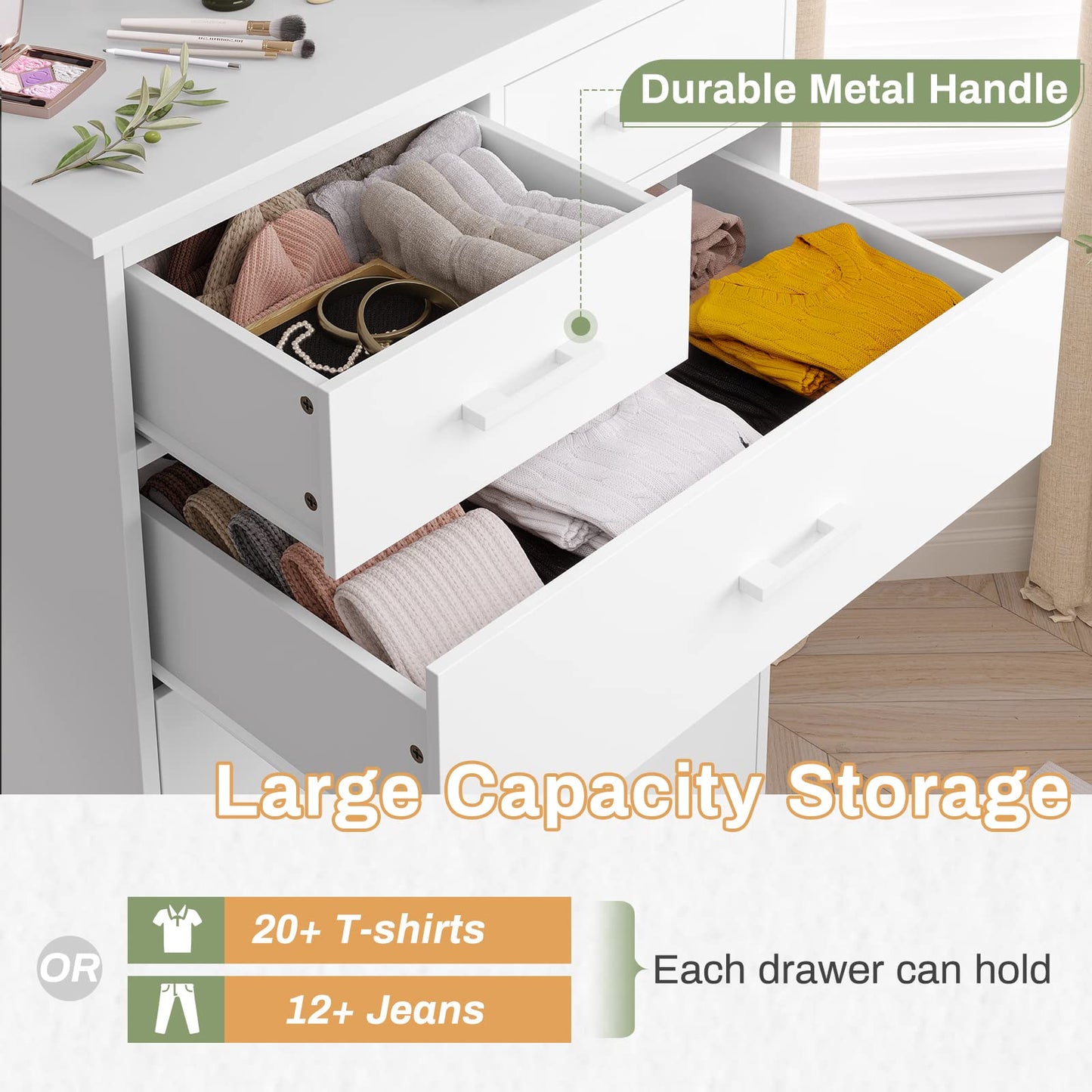 Hasuit | 27.6 Inch Dresser for Bedroom 6 Drawers Dresser Wood Storage Tower Clothes Organizer for Bedroom Hallway Entryway