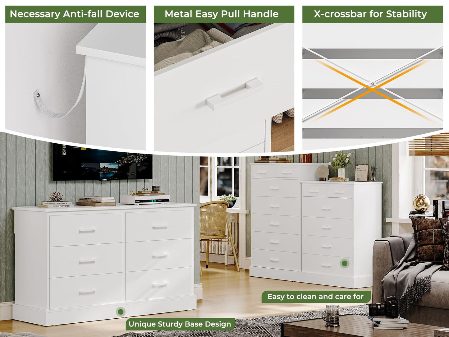 Hasuit | 27.6 Inch Dresser for Bedroom 6 Drawers Dresser Wood Storage Tower Clothes Organizer for Bedroom Hallway Entryway