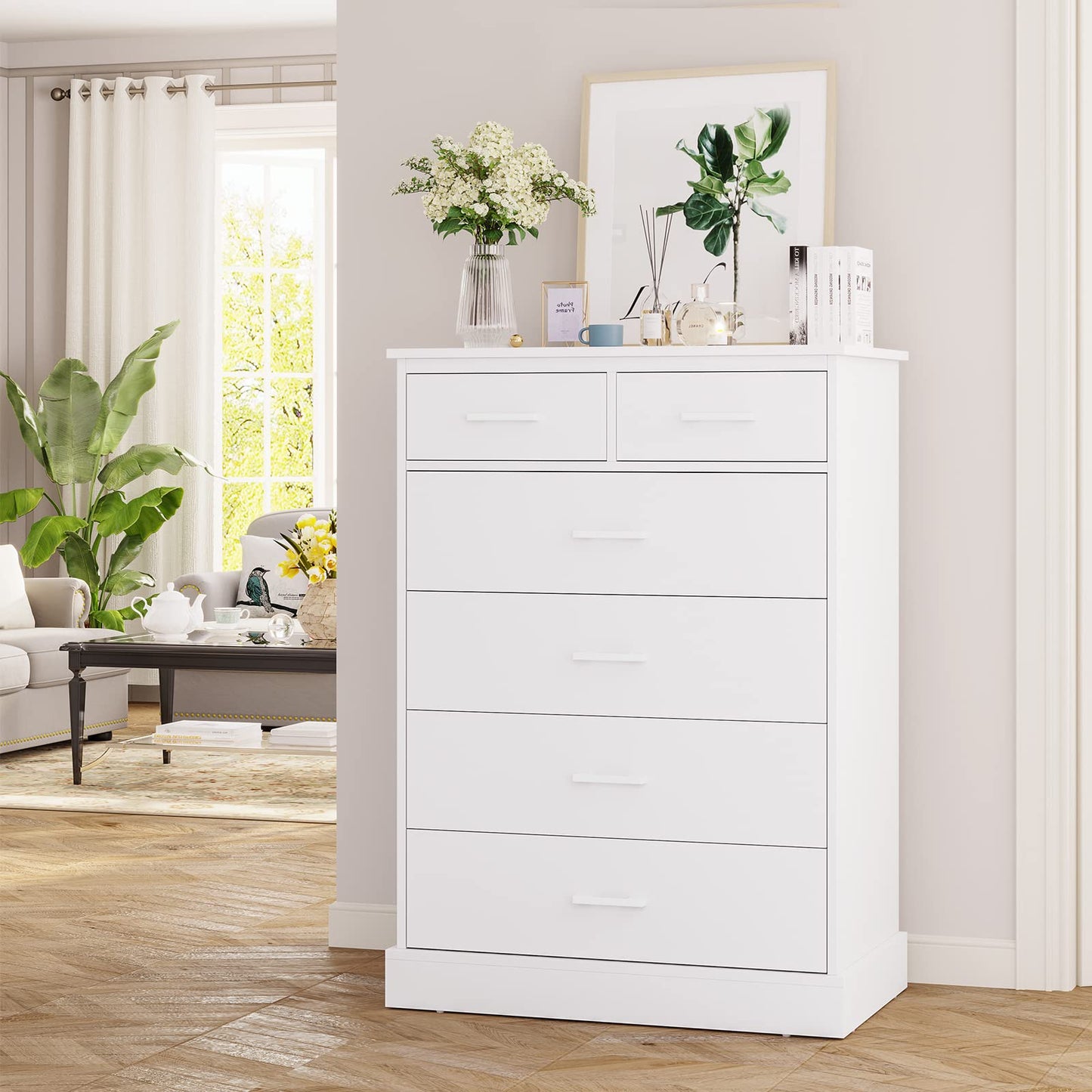 Hasuit | 27.6 Inch Dresser for Bedroom 6 Drawers Dresser Wood Storage Tower Clothes Organizer for Bedroom Hallway Entryway