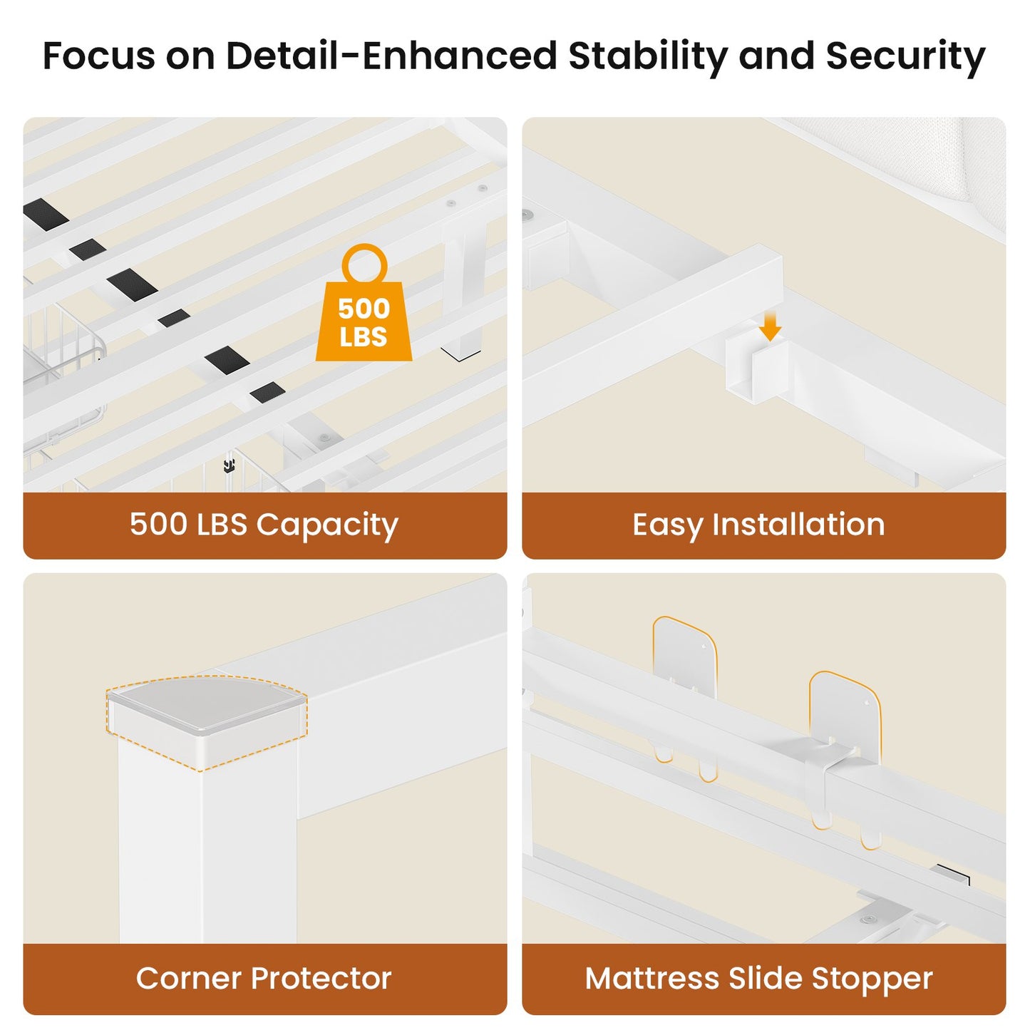 Hasuit | Corner Bed Frame with Storage Drawers Full Daybed with Line Fabric Upholstered Fence Kids Bed Unit with LED Light and Charging Station White