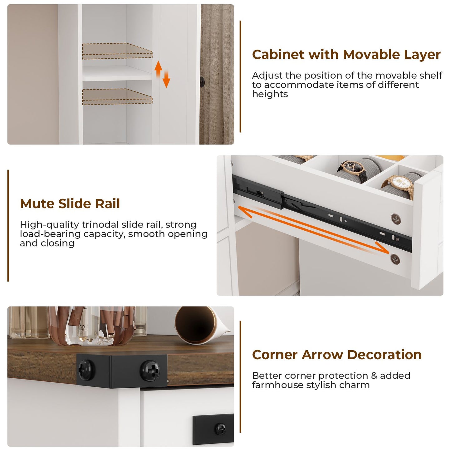 Hasuit | 43.3 Inch Farmhouse Makeup Vanity Desk with Mirror and Lights Bedroom Dressing Table with Charging Station and Drawers