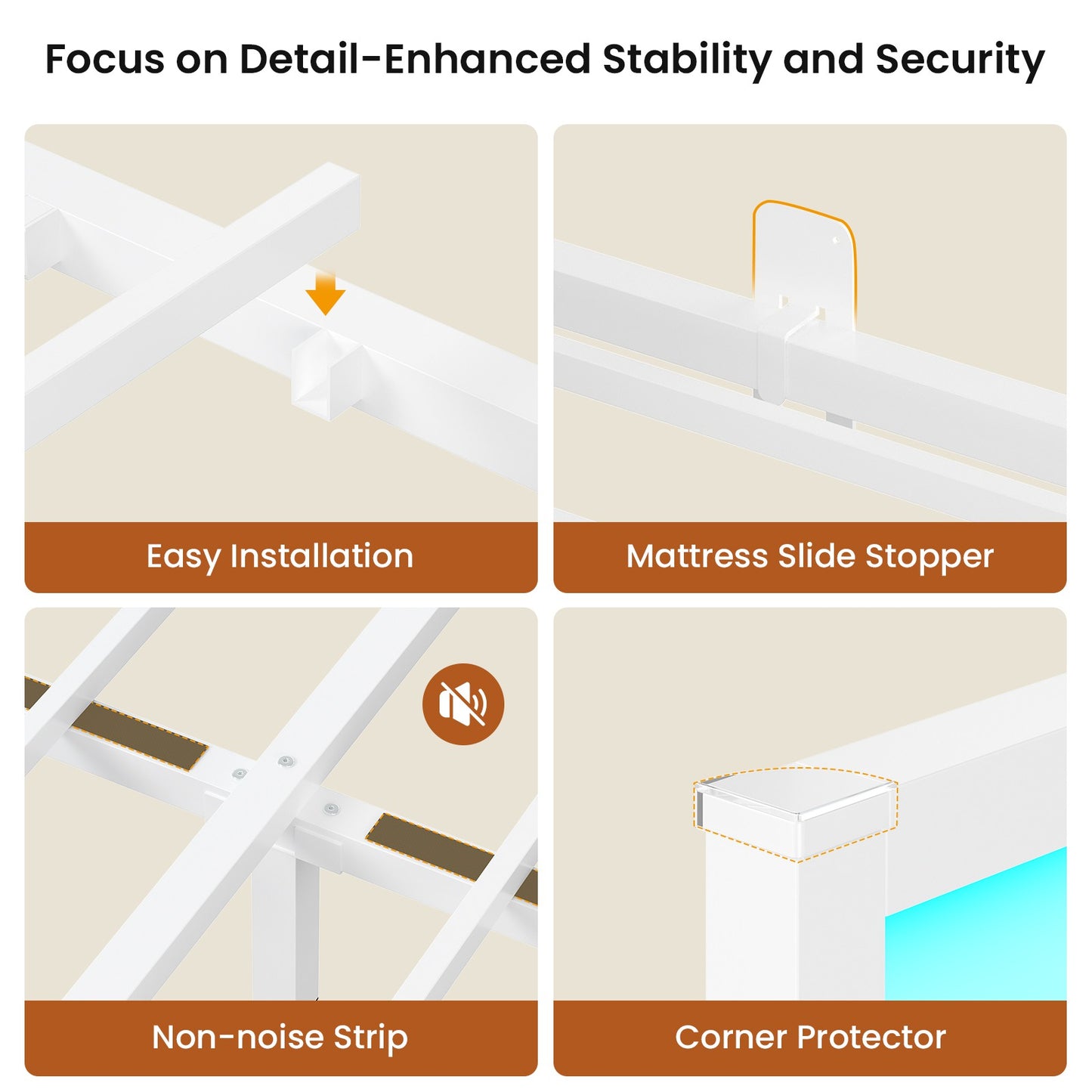 Hasuit | Corner Bed Frame with Storage Drawers Full Daybed with Line Fabric Upholstered Fence Kids Bed Unit with LED Light and Charging Station White