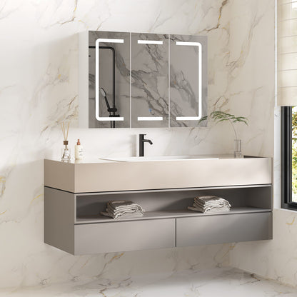 Hasuit | Medicine Cabinet Organizer with Mirror 3 Doors Lighted Bathroom Wall Cabinet with Storage Adjustable Shelves & Outlets 31.5'' x 23.6''