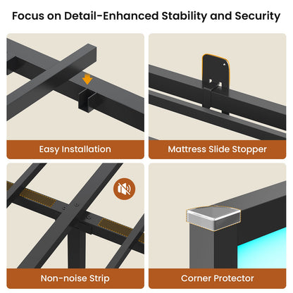 Hasuit | Corner Bed Frame with Storage Drawers Daybed with Line Fabric Upholstered Fence Kids Bed with LED Light and Charging Station Gray