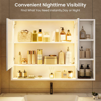 Hasuit | Lighted Medicine Cabinet with Mirror and Open Storage Modern Bathroom Cabinet with Adjustable Shelves