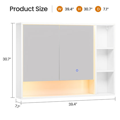 Hasuit | Lighted Medicine Cabinet with Mirror and Open Storage Modern Bathroom Cabinet with Adjustable Shelves