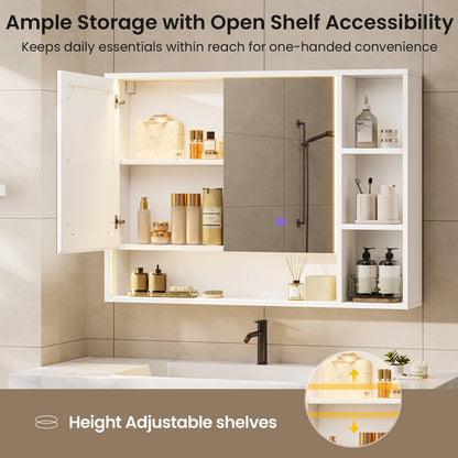Hasuit | Lighted Medicine Cabinet with Mirror and Open Storage Modern Bathroom Cabinet with Adjustable Shelves