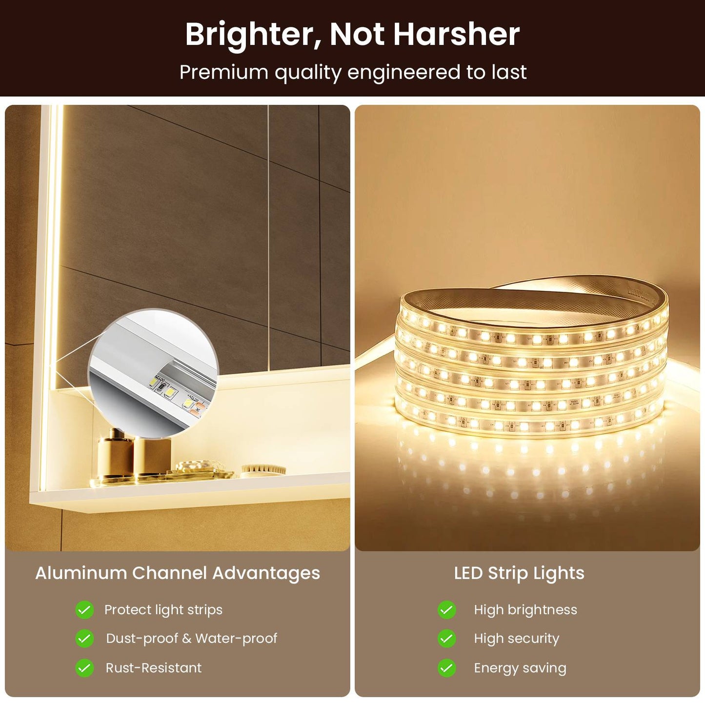 Hasuit | Lighted Medicine Cabinet with Mirror and Open Storage Modern Bathroom Cabinet with Adjustable Shelves