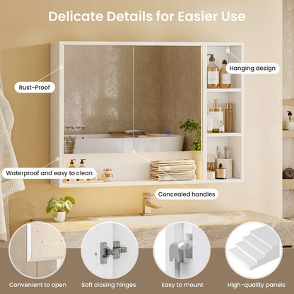 Hasuit | Lighted Medicine Cabinet with Mirror and Open Storage Modern Bathroom Cabinet with Adjustable Shelves