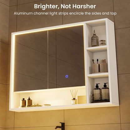 Hasuit | Lighted Medicine Cabinet with Mirror and Open Storage Modern Bathroom Cabinet with Adjustable Shelves