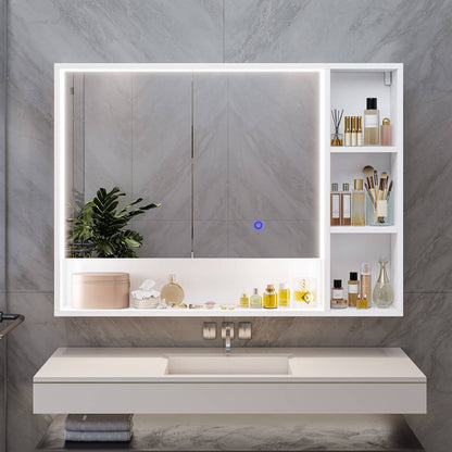 Hasuit | Lighted Medicine Cabinet with Mirror and Open Storage Modern Bathroom Cabinet with Adjustable Shelves