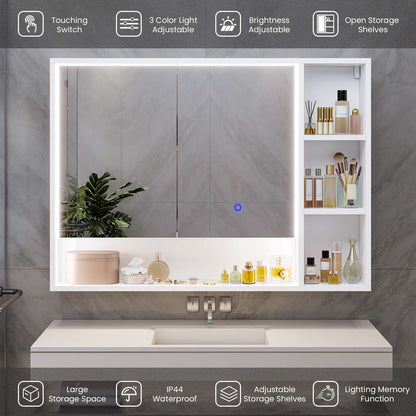 Hasuit | Lighted Medicine Cabinet with Mirror and Open Storage Modern Bathroom Cabinet with Adjustable Shelves