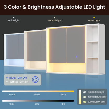 Hasuit | Lighted Medicine Cabinet with Mirror and Open Storage Modern Bathroom Cabinet with Adjustable Shelves