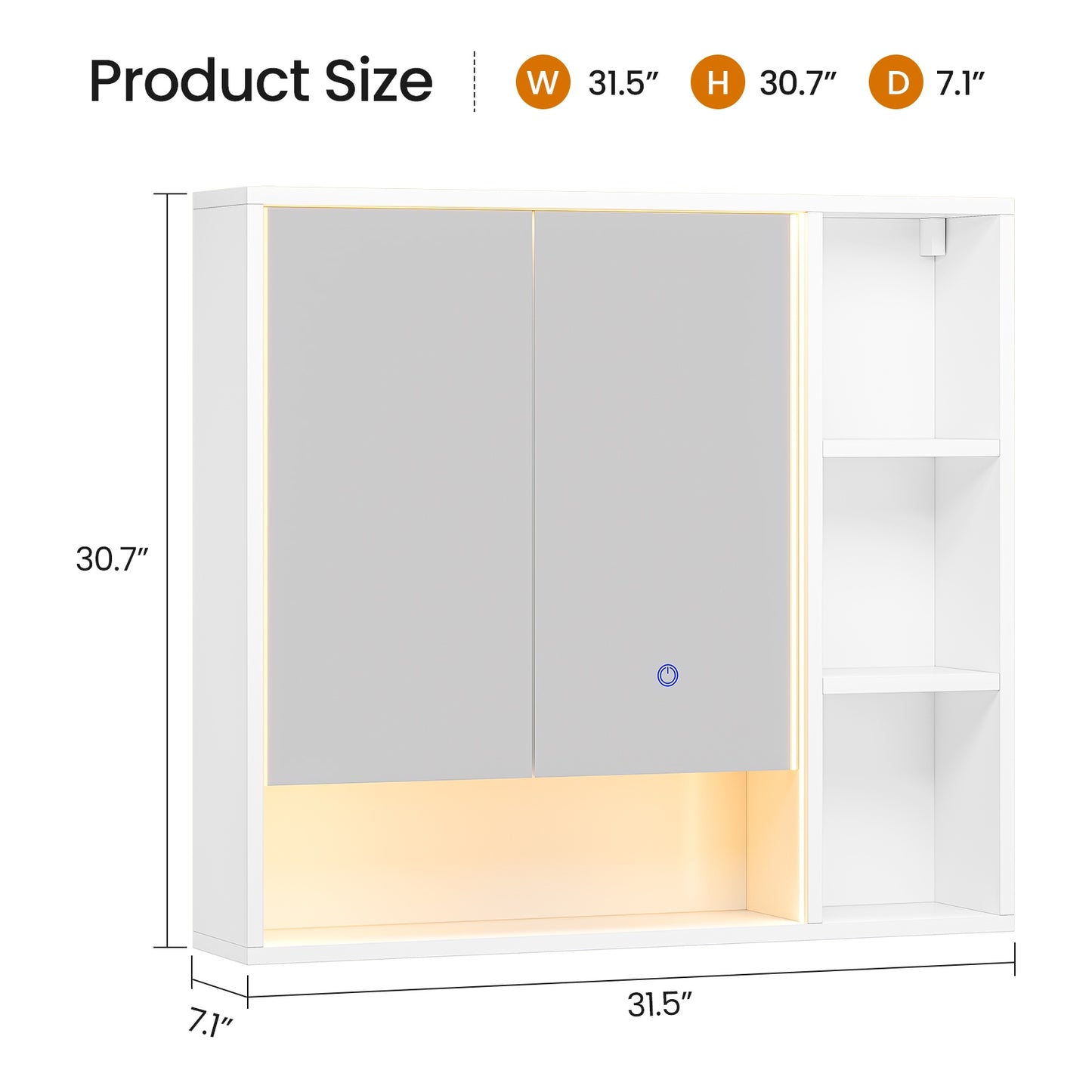 Hasuit | Lighted Medicine Cabinet with Mirror and Open Storage Modern Bathroom Cabinet with Adjustable Shelves