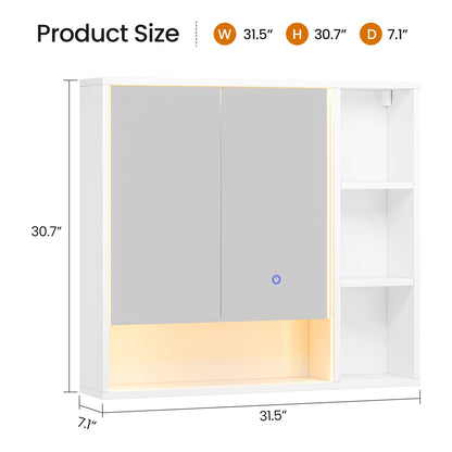 Hasuit | Lighted Medicine Cabinet with Mirror and Open Storage Modern Bathroom Cabinet with Adjustable Shelves