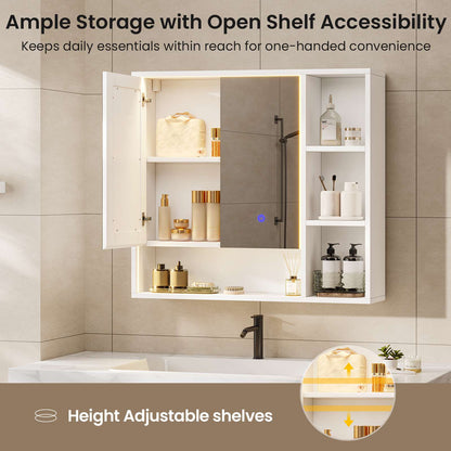 Hasuit | Lighted Medicine Cabinet with Mirror and Open Storage Modern Bathroom Cabinet with Adjustable Shelves