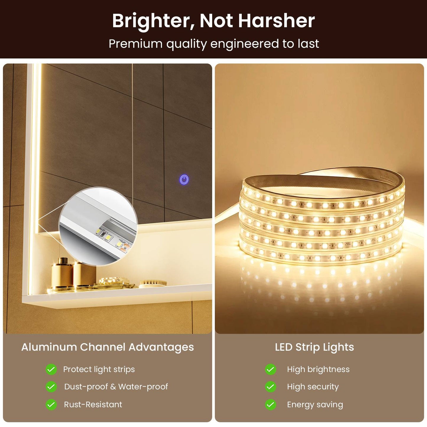 Hasuit | Lighted Medicine Cabinet with Mirror and Open Storage Modern Bathroom Cabinet with Adjustable Shelves