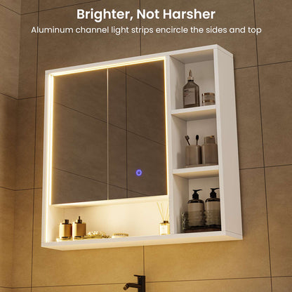 Hasuit | Lighted Medicine Cabinet with Mirror and Open Storage Modern Bathroom Cabinet with Adjustable Shelves