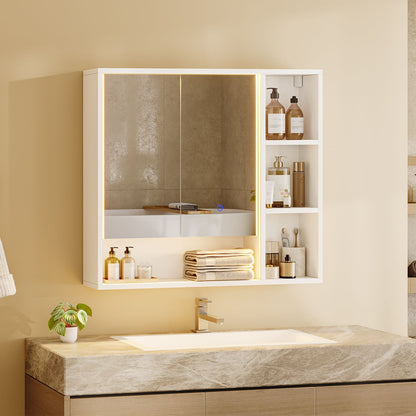 Hasuit | Lighted Medicine Cabinet with Mirror and Open Storage Modern Bathroom Cabinet with Adjustable Shelves