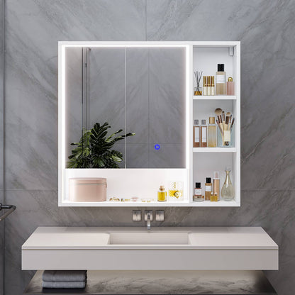 Hasuit | Lighted Medicine Cabinet with Mirror and Open Storage Modern Bathroom Cabinet with Adjustable Shelves
