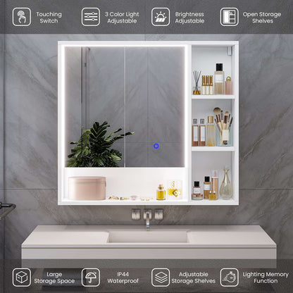 Hasuit | Lighted Medicine Cabinet with Mirror and Open Storage Modern Bathroom Cabinet with Adjustable Shelves
