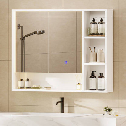 Hasuit | Lighted Medicine Cabinet with Mirror and Open Storage Modern Bathroom Cabinet with Adjustable Shelves