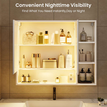 Hasuit | Lighted Medicine Cabinet with Mirror and Open Storage Modern Bathroom Cabinet with Adjustable Shelves