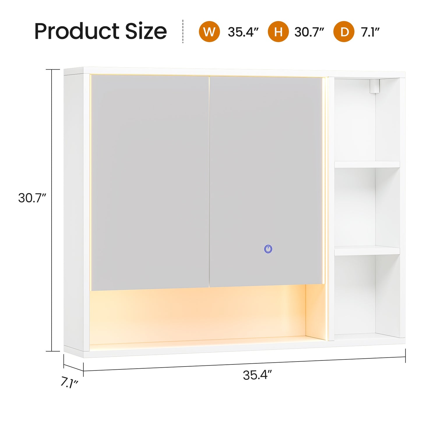 Hasuit | Lighted Medicine Cabinet with Mirror and Open Storage Modern Bathroom Cabinet with Adjustable Shelves
