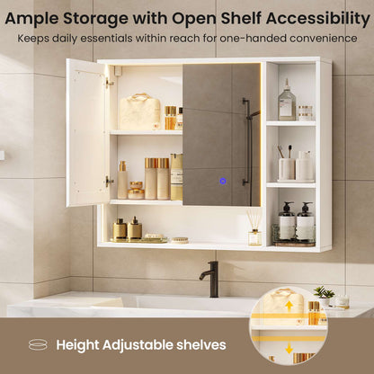 Hasuit | Lighted Medicine Cabinet with Mirror and Open Storage Modern Bathroom Cabinet with Adjustable Shelves
