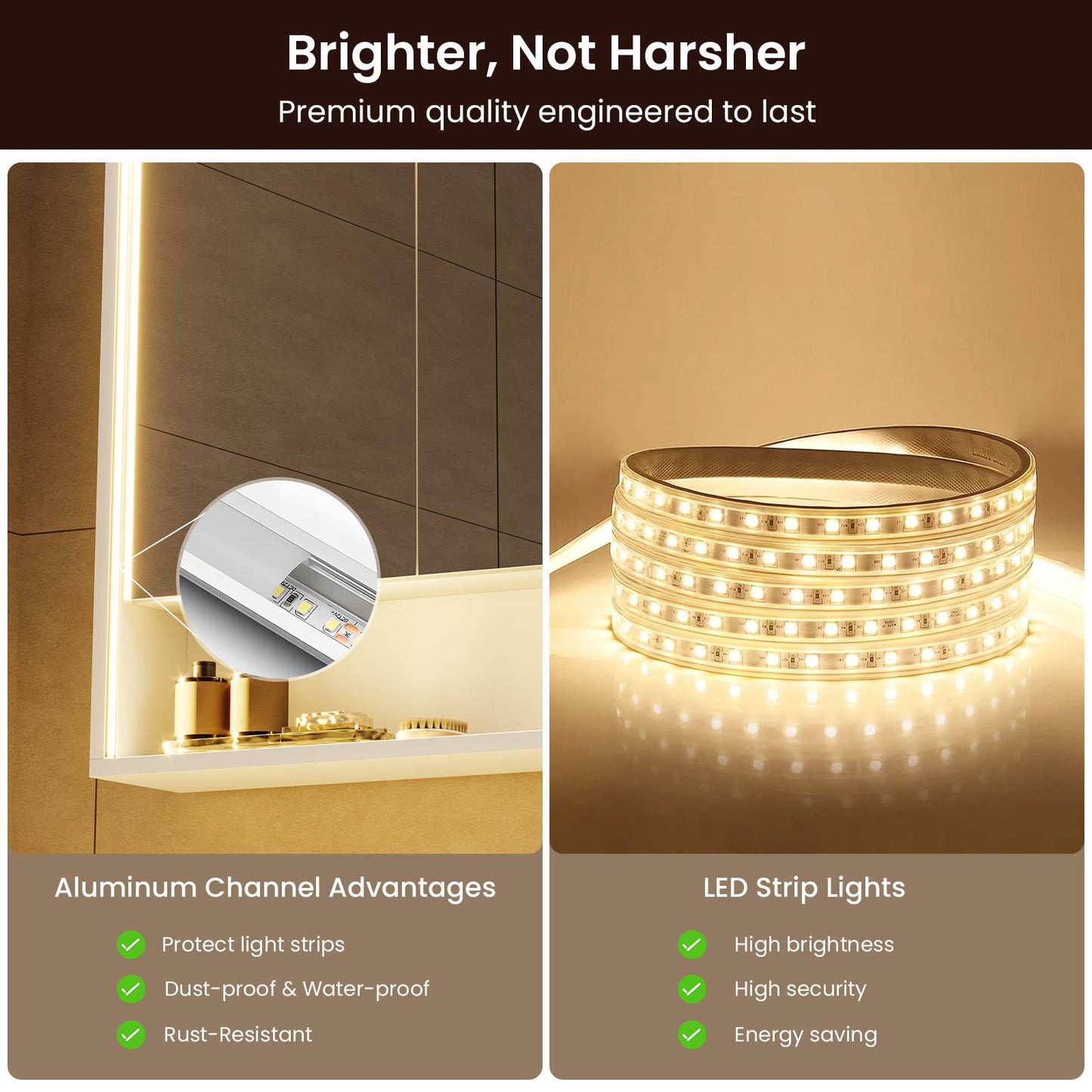 Hasuit | Lighted Medicine Cabinet with Mirror and Open Storage Modern Bathroom Cabinet with Adjustable Shelves