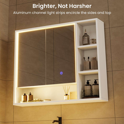 Hasuit | Lighted Medicine Cabinet with Mirror and Open Storage Modern Bathroom Cabinet with Adjustable Shelves